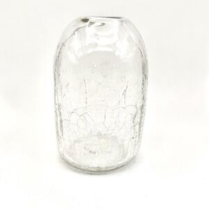 Vint. Hand Blown Crackle Glass Vase Clear Textured Cylindrical Signed Art Glass